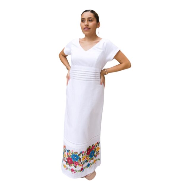 Vestido Yucateco Bordado Cochi con Mangas